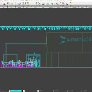 Saarstahl Seitenansicht technische Zeichnung Messestand Saarstahl Messebau Saarland